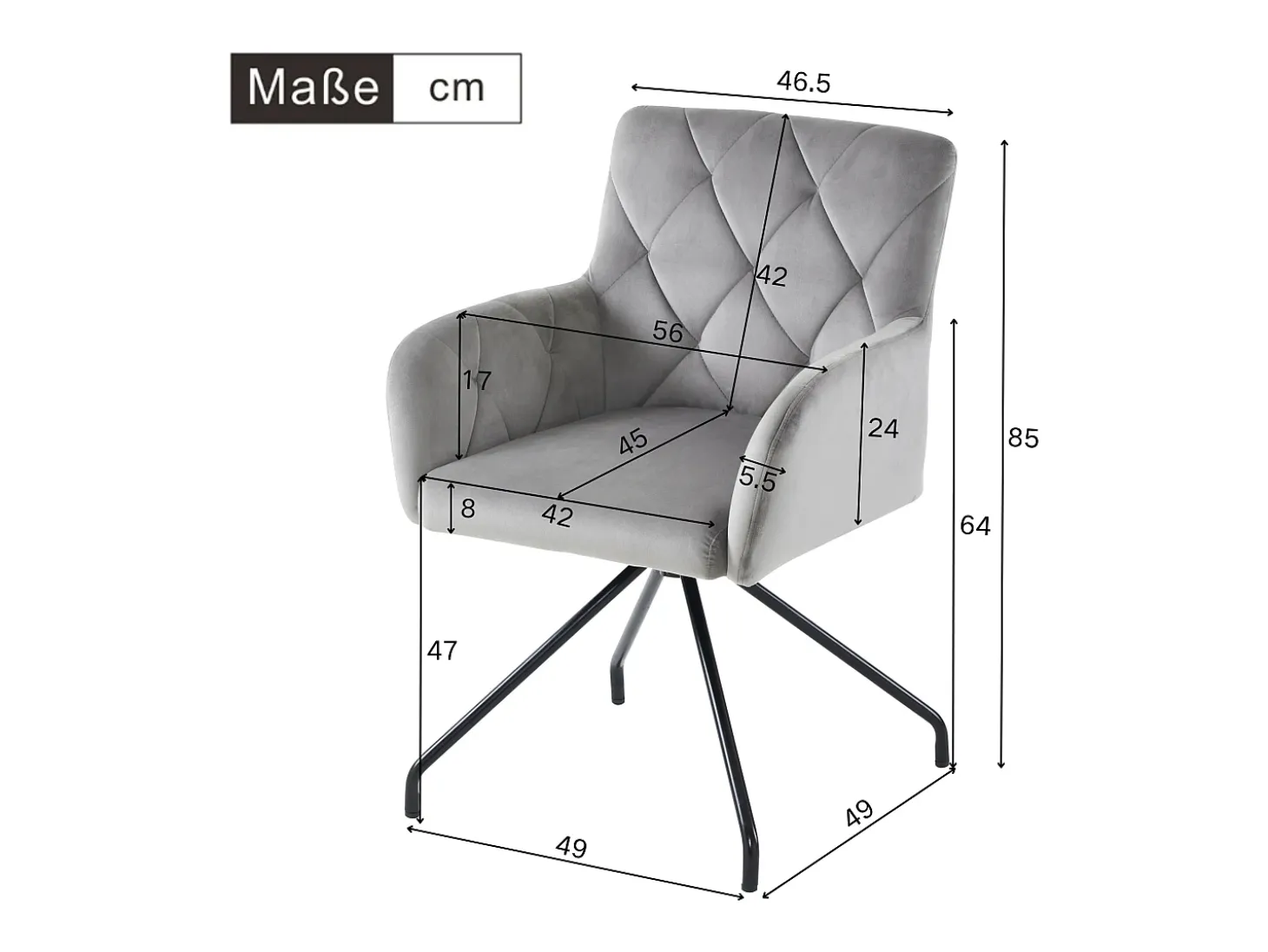 Juego de 6 sillas de comedor con diseño de rombos, tapizadas con 4 patas de metal, para salón (59,69 x 59,69 x 58,42 cm)