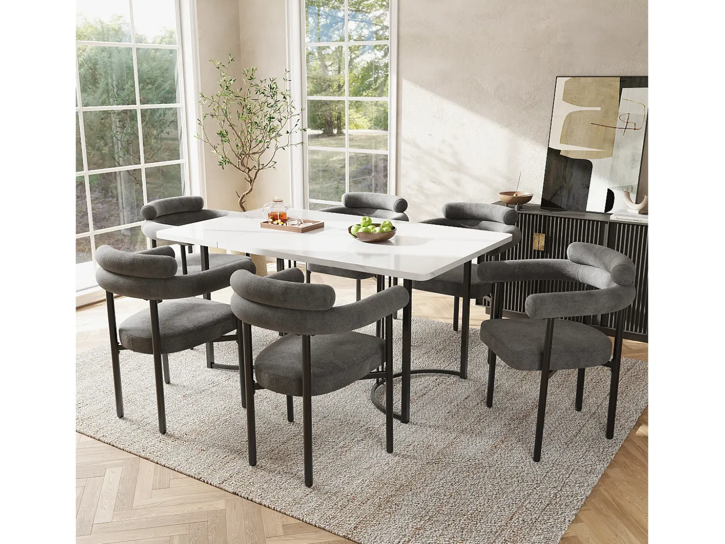 Juego de 2 sillas de comedor de terciopelo - Patas de metal - Con reposabrazos - Gris oscuro