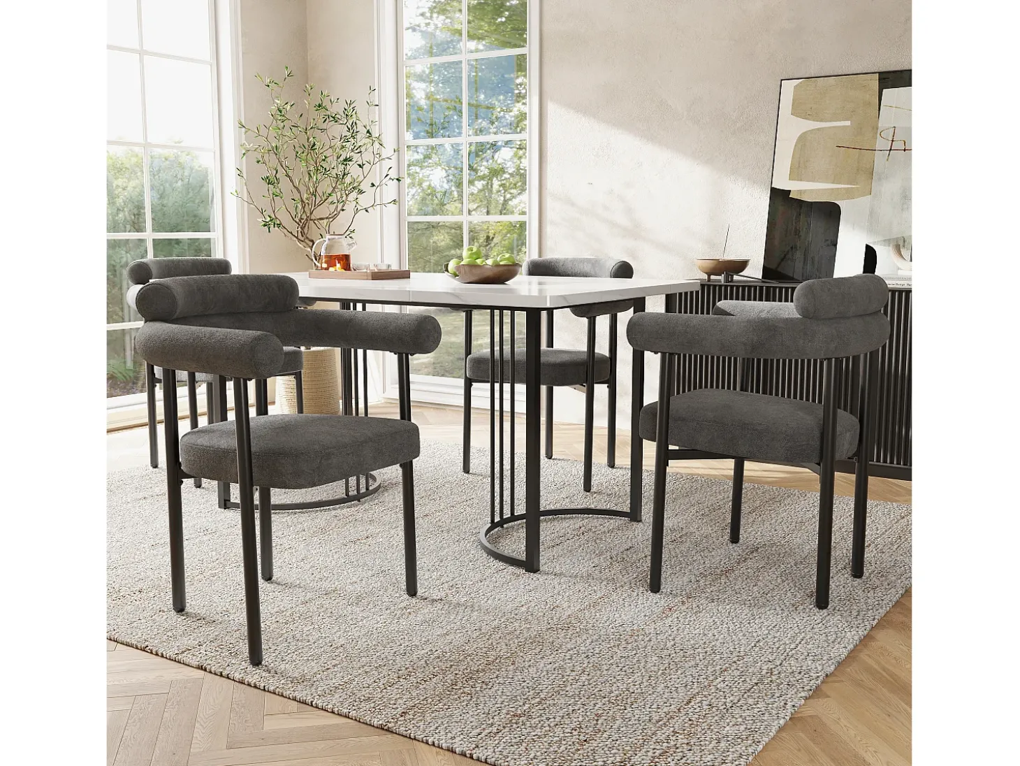 Juego de 2 sillas de comedor de terciopelo - Patas de metal - Con reposabrazos - Gris oscuro