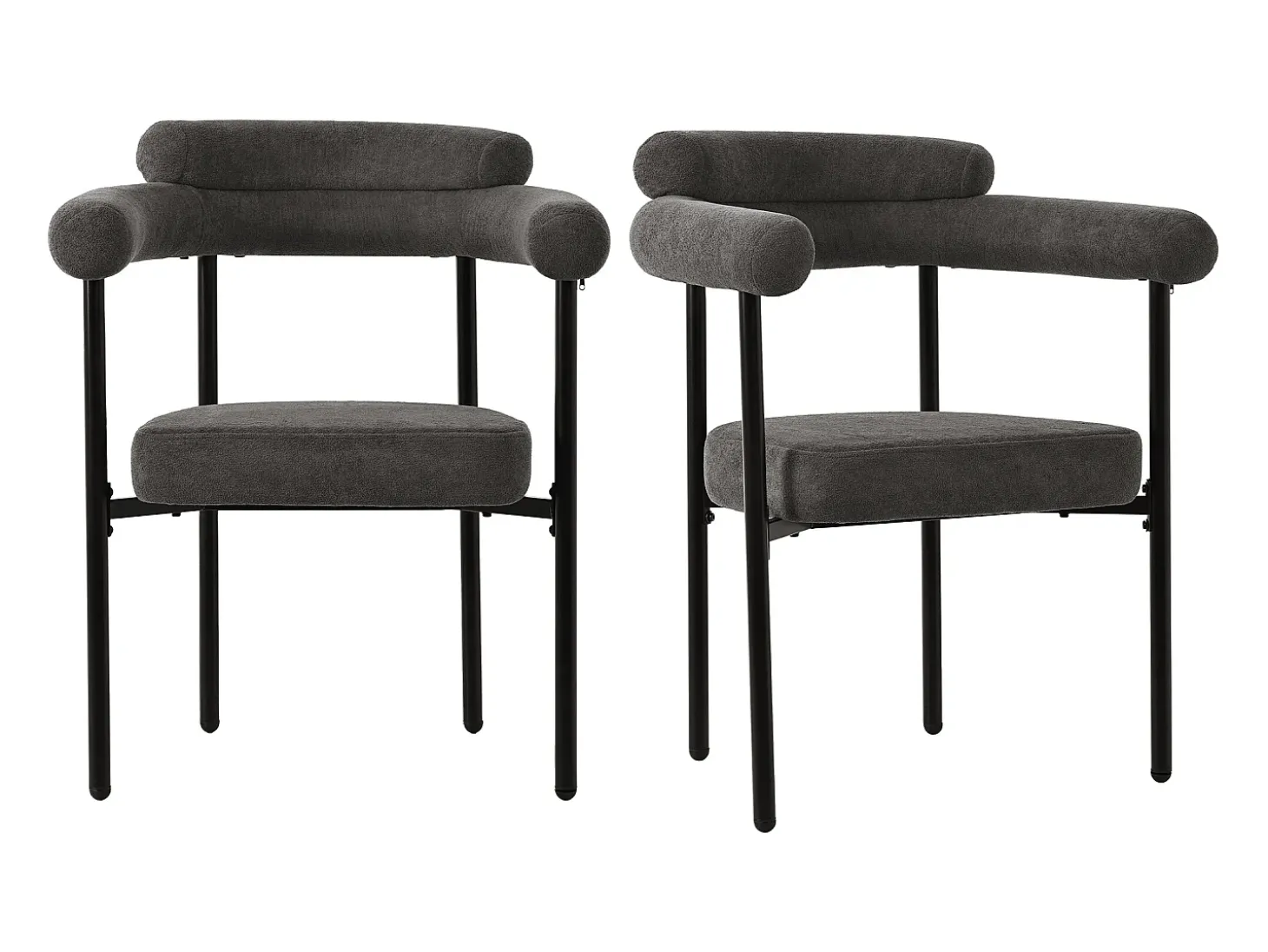 Juego de 2 sillas de comedor de terciopelo - Patas de metal - Con reposabrazos - Gris oscuro