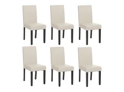 Juego de 6 sillas de comedor Littau de piel sintética, polipiel, blanca, patas oscuras