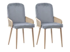 Juego de 2 sillas de comedor de terciopelo - 45 x 43 x 90 cm - diseño de ratán - con 4 patas metálicas - gris