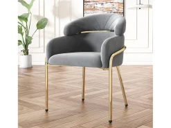 Juego de 2 sillas de comedor - terciopelo gris - silla con respaldo y patas de metal - para dormitorio y salón