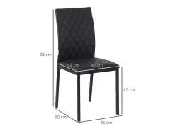 Juego de 4 sillas de comedor tapizadas, respaldo alto y patas de acero, color negro (41 x 50 x 91 cm)