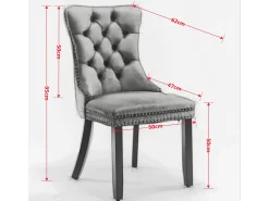 Juego de 2 sillas de comedor en terciopelo azul con respaldo acolchado y patas de metal plateado