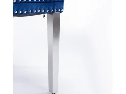 Juego de 2 sillas de comedor en terciopelo azul con respaldo acolchado y patas de metal plateado