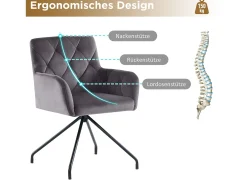 Juego de 6 sillas de comedor de terciopelo - 85 x 49 x 49 cm - Sillón tapizado con 4 patas de metal - con soporte lumbar - Gris