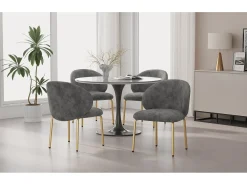 Juego de 4 sillas de comedor - 47,5 x 56 x 74 cm - Silla de tocador - Patas doradas - Chenilla - Gris