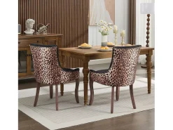 Juego de 2 sillas de comedor en chenilla con tachuelas decorativas y respaldo - negro y estampado leopardo