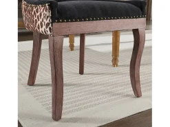 Juego de 2 sillas de comedor en chenilla con tachuelas decorativas y respaldo - negro y estampado leopardo