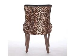 Juego de 2 sillas de comedor en chenilla con tachuelas decorativas y respaldo - negro y estampado leopardo