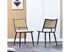 Juego de 4 sillas de comedor - 50 x 48 x 80 cm - asiento de poliuretano - respaldo de ratán - ratán - negro
