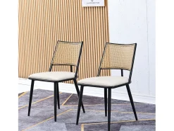 Juego de 4 sillas de comedor - 50 x 48 x 80 cm - asiento de poliuretano - respaldo de ratán - ratán - negro