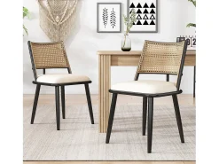 Juego de 4 sillas de comedor - 50 x 48 x 80 cm - asiento de poliuretano - respaldo de ratán - ratán - negro