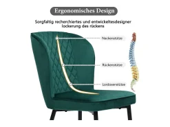Juego de 2 sillas de comedor, verde oscuro, diseño de silla tapizada con respaldo, terciopelo, estructura de metal