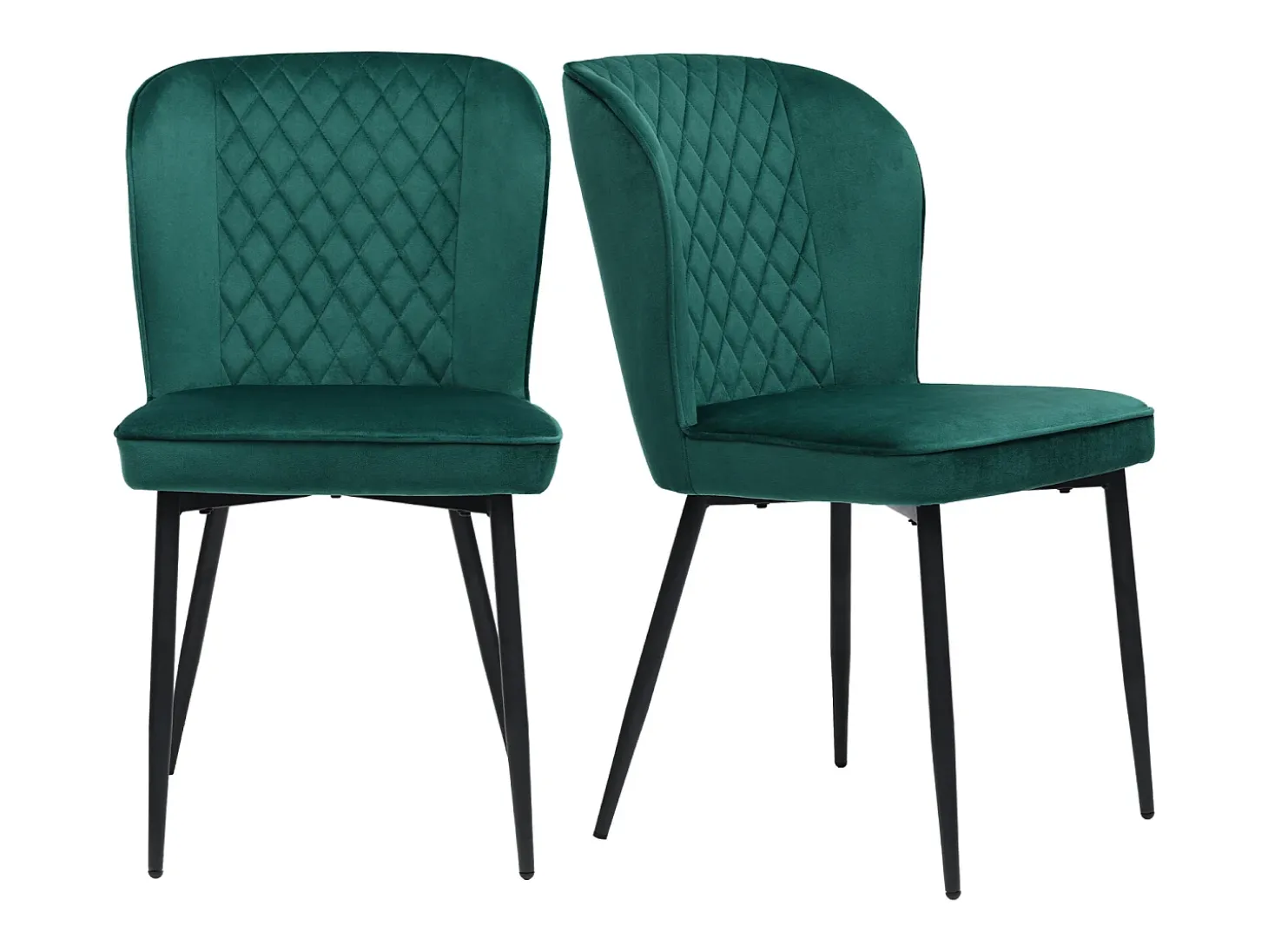 Juego de 2 sillas de comedor, verde oscuro, diseño de silla tapizada con respaldo, terciopelo, estructura de metal