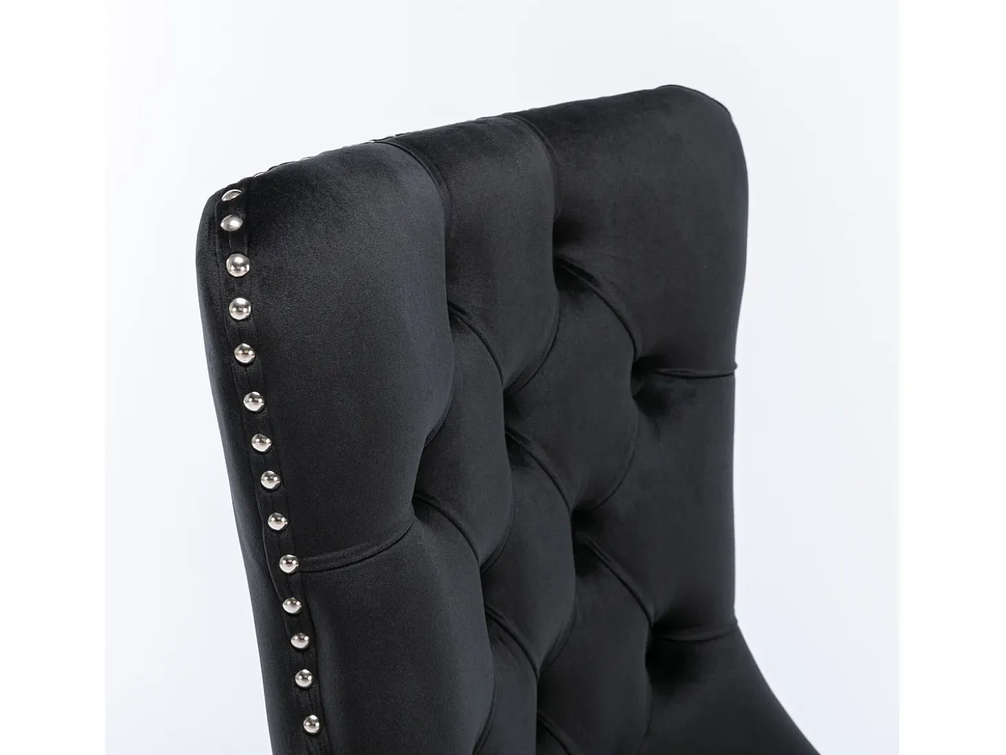Juego de 2 sillas de comedor en terciopelo negro con tachuelas decorativas y respaldo acolchado