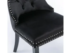 Juego de 2 sillas de comedor en terciopelo negro con tachuelas decorativas y respaldo acolchado