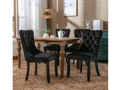 Juego de 2 sillas de comedor en terciopelo negro con tachuelas decorativas y respaldo acolchado
