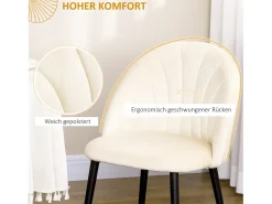 Juego de 2 sillas de comedor, cómodas sillas tapizadas con respaldo de terciopelo, patas de acero, color crema