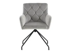 Juego de 4 sillas de comedor de terciopelo gris claro con respaldo de rombos y patas de metal negro
