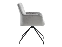 Juego de 4 sillas de comedor de terciopelo gris claro con respaldo de rombos y patas de metal negro