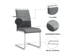 Juego de 6 sillas de comedor modernas, respaldo de piel sintética y lino, trona tapizada, diseño de rayas cruzadas, color gris (42 x 45 x 83,7 cm)