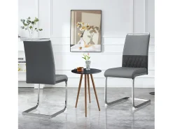 Juego de 6 sillas de comedor modernas, respaldo de piel sintética y lino, trona tapizada, diseño de rayas cruzadas, color gris (42 x 45 x 83,7 cm)