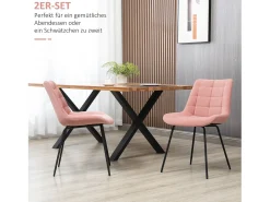 Juego de 2 sillas de comedor, silla de cocina con respaldo, funda de terciopelo en color rosa, diseño retro, patas de acero