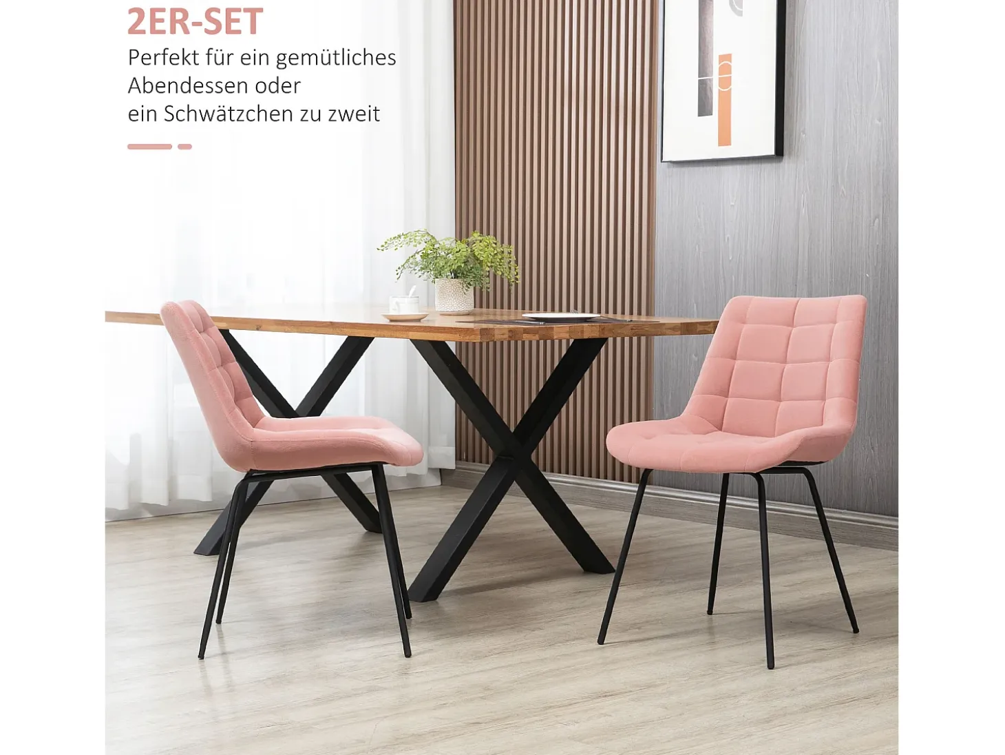 Juego de 2 sillas de comedor, silla de cocina con respaldo, funda de terciopelo en color rosa, diseño retro, patas de acero