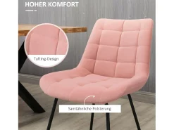Juego de 2 sillas de comedor, silla de cocina con respaldo, funda de terciopelo en color rosa, diseño retro, patas de acero