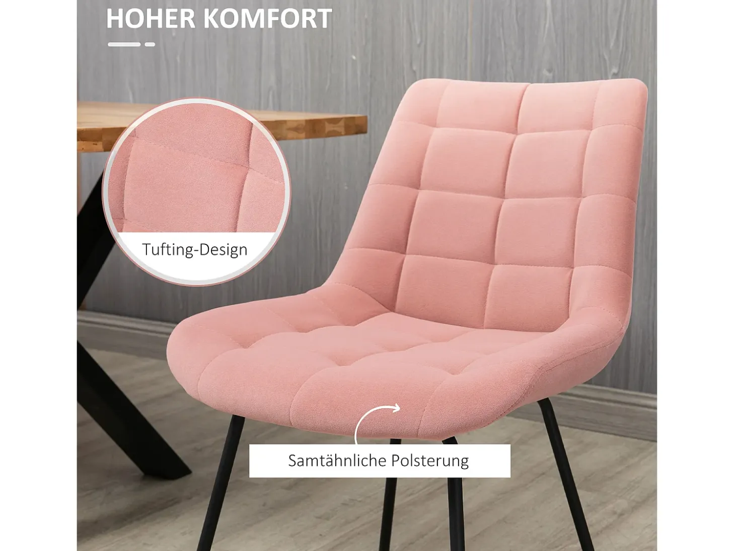 Juego de 2 sillas de comedor, silla de cocina con respaldo, funda de terciopelo en color rosa, diseño retro, patas de acero