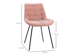Juego de 2 sillas de comedor, silla de cocina con respaldo, funda de terciopelo en color rosa, diseño retro, patas de acero