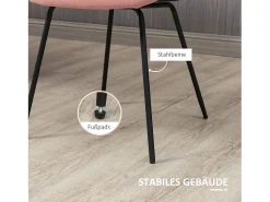 Juego de 2 sillas de comedor, silla de cocina con respaldo, funda de terciopelo en color rosa, diseño retro, patas de acero