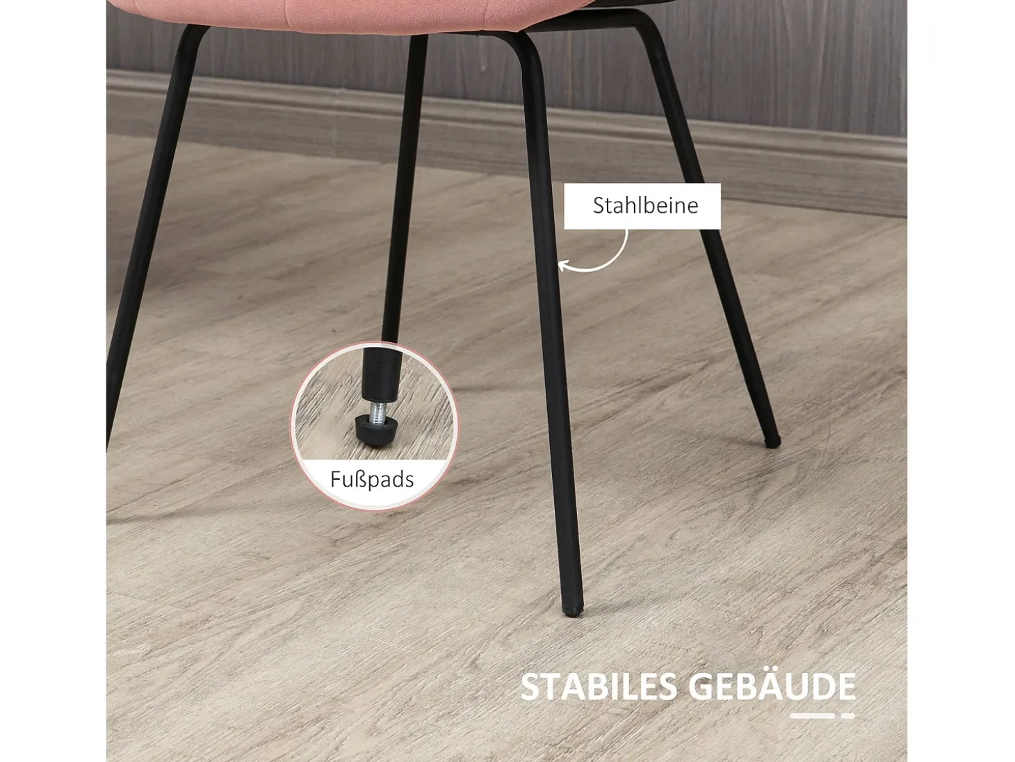 Juego de 2 sillas de comedor, silla de cocina con respaldo, funda de terciopelo en color rosa, diseño retro, patas de acero