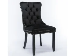 Juego de 2 sillas de comedor - Sillas con respaldo acolchado, patas de madera y ribete de tachuelas - terciopelo negro