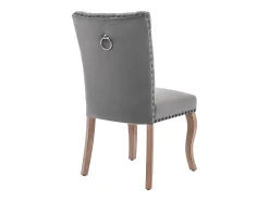 Juego de 2 sillas de comedor, tapizadas con ribete de tachuelas, patas de madera maciza, funda de terciopelo, color gris, con diseño de aldaba.