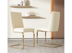Juego de 4 sillas de comedor de terciopelo, diseño de lujo, respaldo de diamante, patas de metal dorado, beige (47 x 47 x 90 cm)
