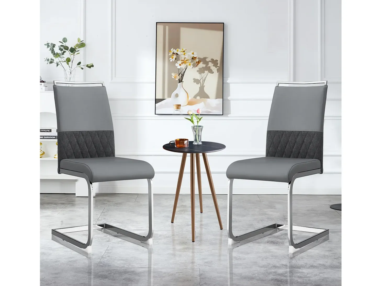Juego de 6 sillas de comedor modernas con respaldo alto y patas tapizadas, respaldo de rayas cruzadas para comedor, cocina y oficina, color gris