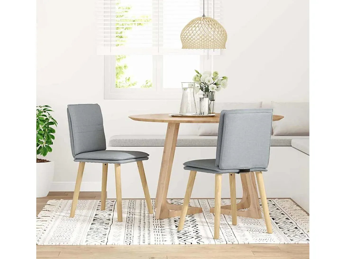 Juego de 2 sillas de comedor de tela gris claro