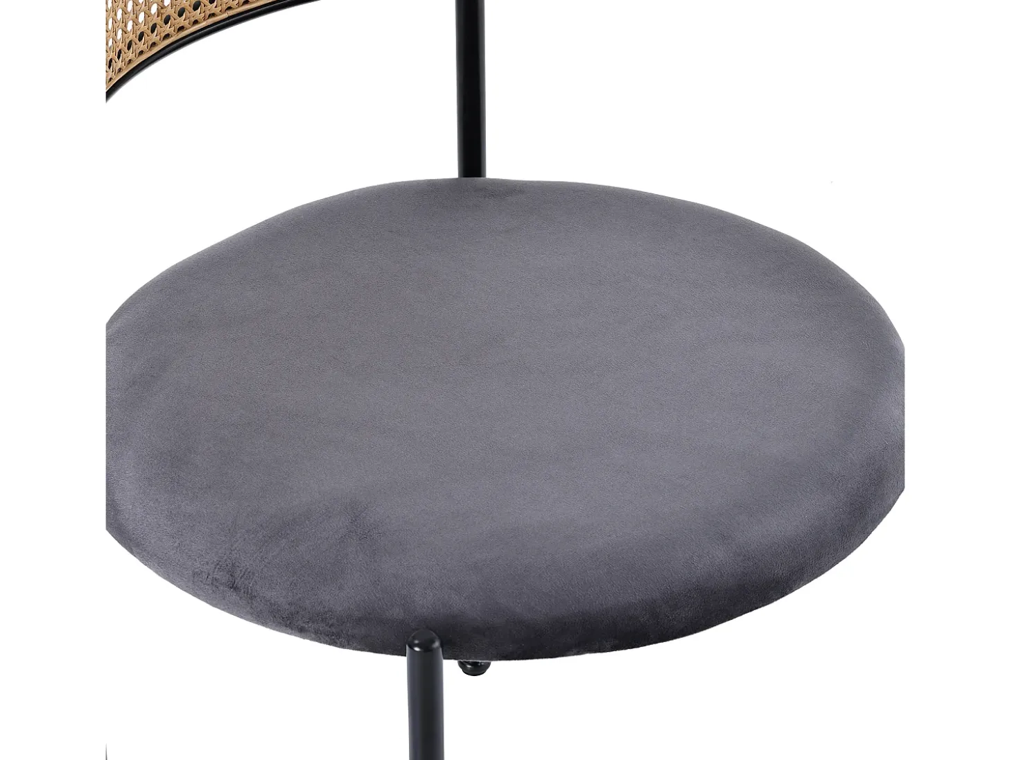 Juego de 4 sillas de comedor de terciopelo y ratán con patas de metal - Gris