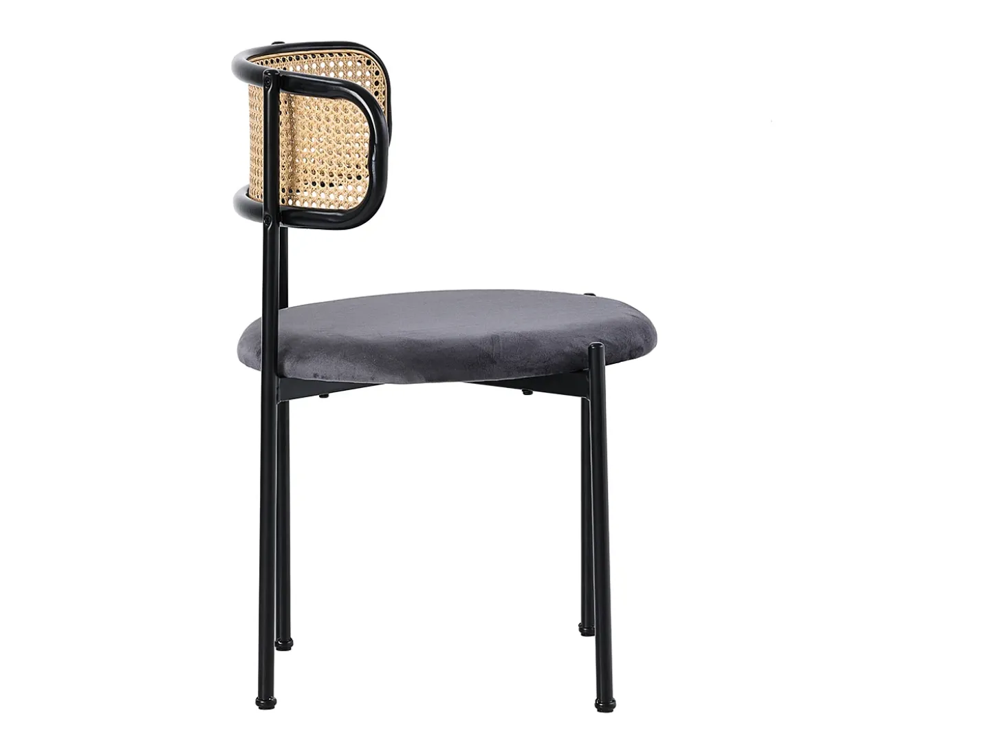 Juego de 4 sillas de comedor de terciopelo y ratán con patas de metal - Gris