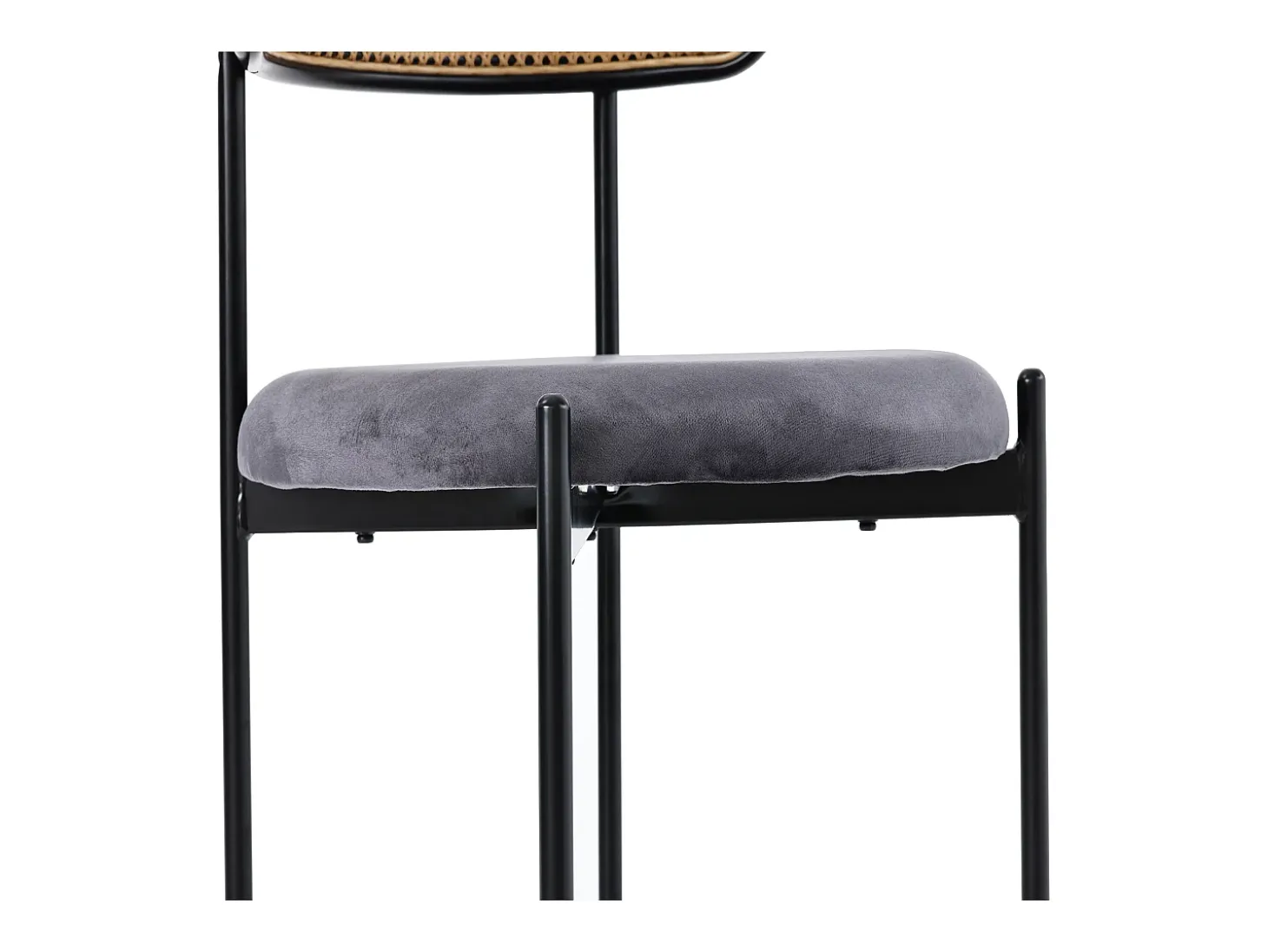 Juego de 4 sillas de comedor de terciopelo y ratán con patas de metal - Gris