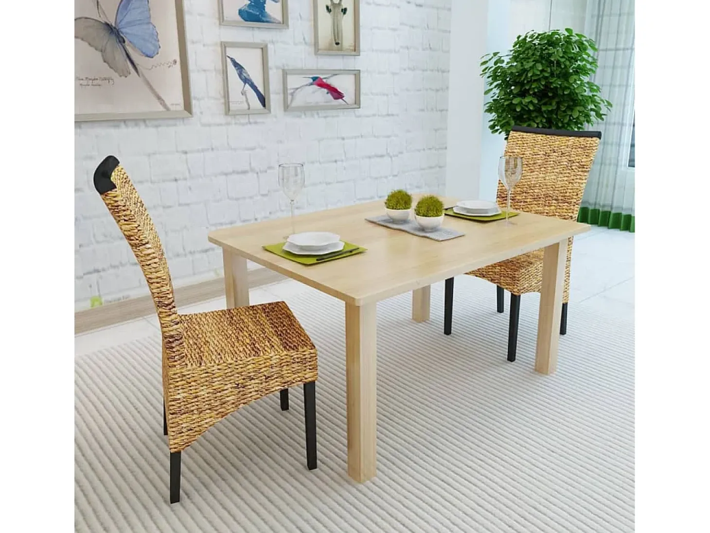 Juego de 2 Sillas de comedor madera maciza de mango y abacá ES242651