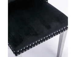 Juego de 2 sillas de comedor - Sillas con respaldo acolchado y patas de acero inoxidable plateadas - con ribete tachonado - terciopelo negro