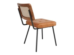 Juego de 2 sillas de comedor acolchadas - en cuero ecológico y ratán - estructura de metal - estilo retro - marrón