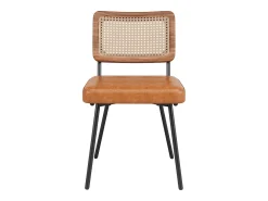 Juego de 2 sillas de comedor acolchadas - en cuero ecológico y ratán - estructura de metal - estilo retro - marrón