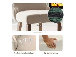 Juego de 2 sillas de comedor - Terciopelo y madera maciza - Respaldo alto con motivo de rombos - Beige
