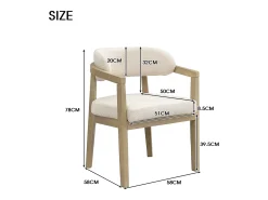 Juego de 4 sillas de comedor de madera maciza - 58 x 58 x 78 cm - Estilo moderno - tapizado en bucle - color natural