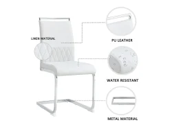 Juego de 4 sillas de comedor modernas con respaldo alto y patas tapizadas, respaldo de rayas cruzadas para comedor, cocina y oficina, color blanco